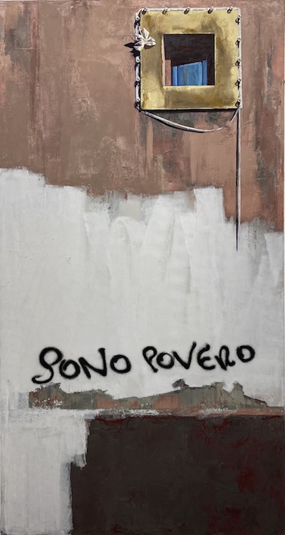 Katrin Brause aka Heichel: Sono Povero, 2020, 
Öl auf Leinwand, 280 x 150 cm 

